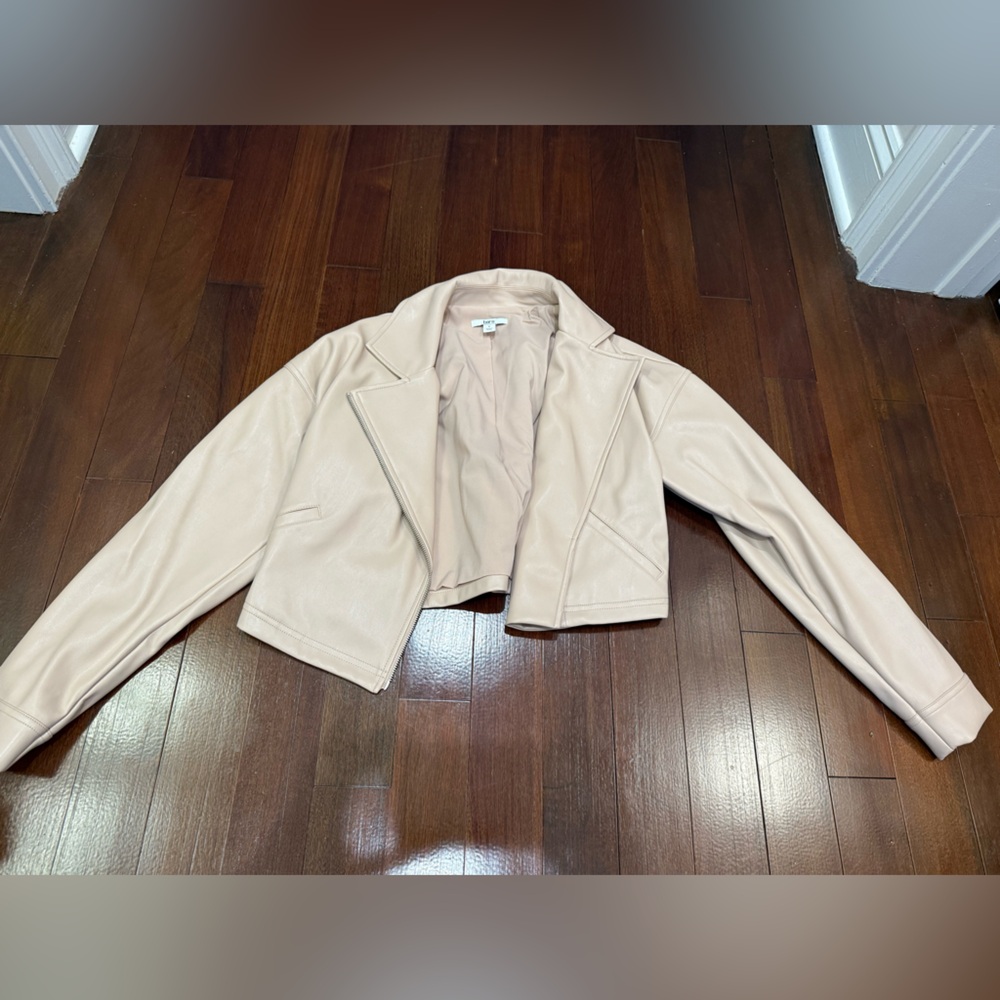 Bar III Beige Leather Jacket